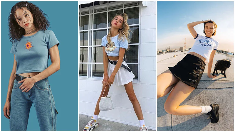 تیشرت کوتاه چاپ دار Y2K دامن کوتاه